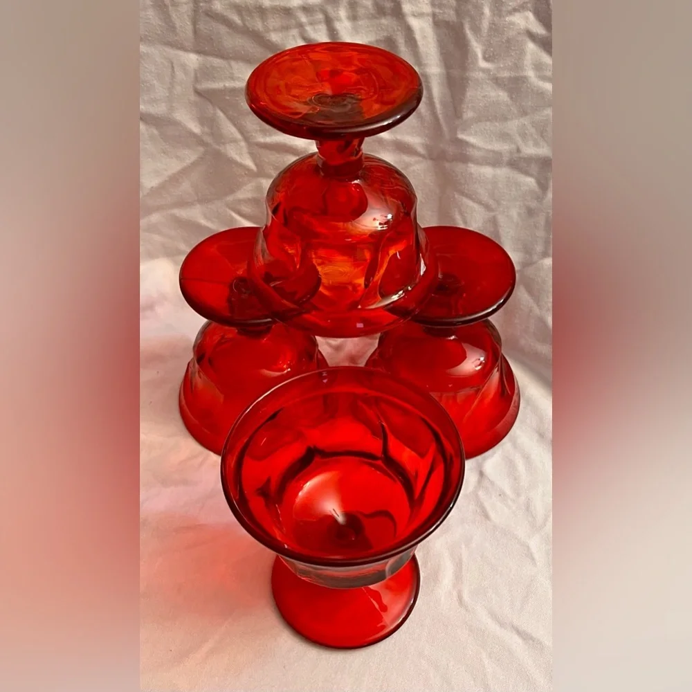 Fostoria Jamestown Ruby Red Sherbet Champagne Glasses Swirl Vintage Set of 4